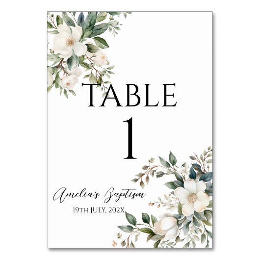 Sage Groene Bloemen Doop Kaart (Voorkant)