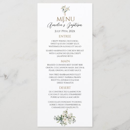 Sage Groene Bloemen Doop Menu (Voorkant)