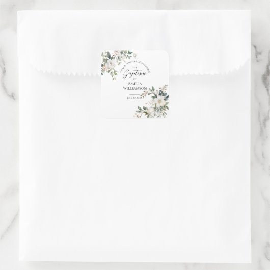 Sage Groene Bloemen Doop Vierkante Sticker (Tas)