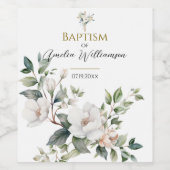 Sage Groene Bloemen Doop Wijn Etiket (Enkel label)