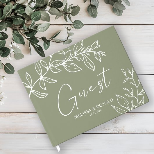 Sage Groene Bloemen Eenvoudige Boho Bruiloft Gastenboek
