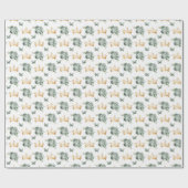 Sage Groene Bloemen en Gouden Kronen Cadeaupapier (Vlak)