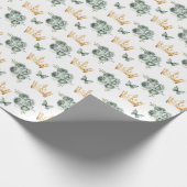 Sage Groene Bloemen en Gouden Kronen Cadeaupapier (Hoek)