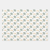 Sage Groene Bloemen en Gouden Kronen Inpakpapier Vel (Voorkant)