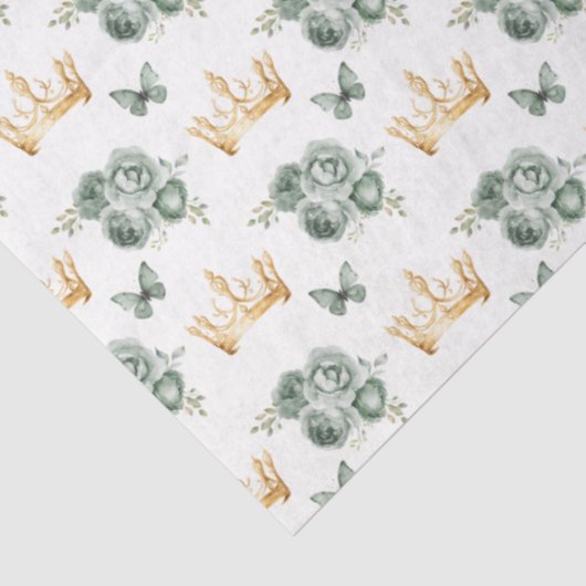 Sage Groene Bloemen en Gouden Kronen Tissuepapier (Detail)