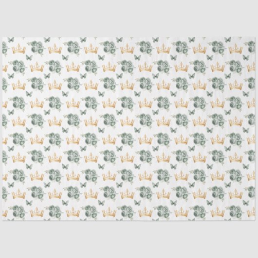 Sage Groene Bloemen en Gouden Kronen Tissuepapier (Voorkant)
