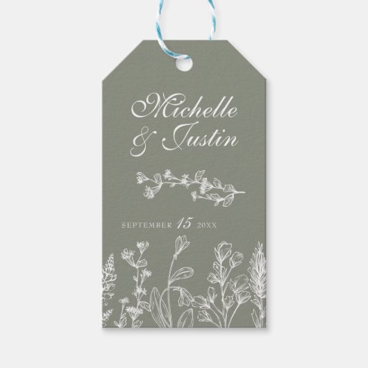 Sage Groene Bloemen Huwelijksgunst Labels Cadeaulabel (Voorkant)
