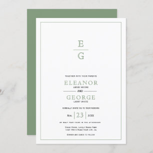 Sage Groene Bloemen Kam initialen bruiloft Kaart