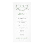 Sage groene bloemen lijst monogram bruiloft menuka reclamekaart (Voorkant)