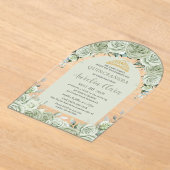Sage Groene Bloemen Moderne Boog Goud Quinceanera Acryl Uitnodigingen (Laagn)