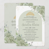 Sage Groene Bloemen Moderne Boog Goud Quinceanera Kaart (Voorkant / Achterkant)