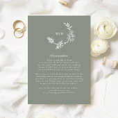 Sage Groene Bloemen Monogram Krans Bruiloft Detail Informatiekaartje