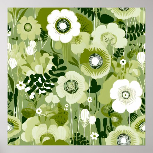 Sage Groene Bloemen Poster (Voorkant)