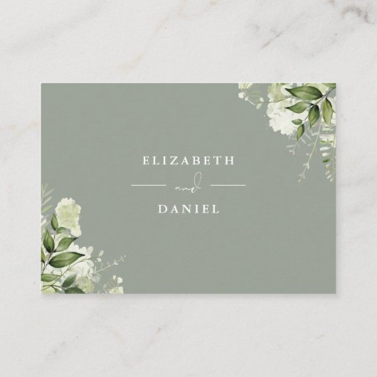 Sage groene bloemen slinger verlovingswens trouwfe informatiekaartje (Achterkant)