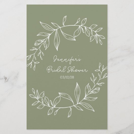 Sage Groene Bloemen Spel Waar Waren We Flyer (Achterkant)