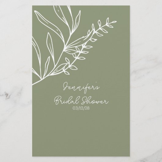 Sage Groene Bloemen Spel Zou de bruidegom zeggen Flyer (Achterkant)