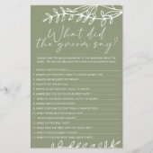 Sage Groene Bloemen Spel Zou de bruidegom zeggen Flyer (Voorkant)