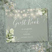 Sage Groene Bloemen String Lights Bruiloft Gastenboek