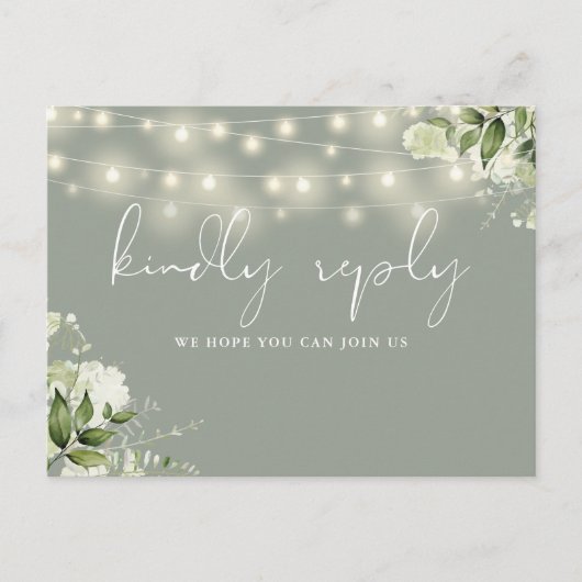 Sage Groene Bloemen String Lights Song Aanvraag RS Uitnodiging Briefkaart (Voorkant)