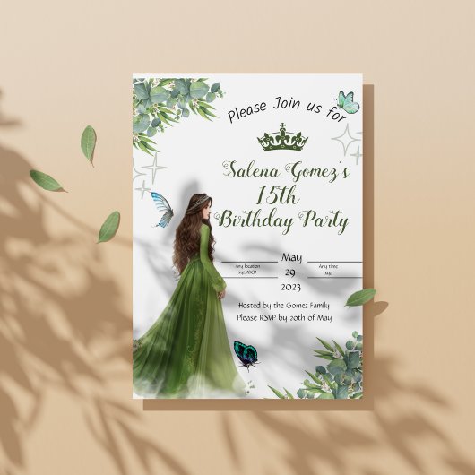 Sage Groene Bloemen Vlinder verjaardagsuitnodiging Folie Uitnodiging