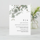Sage groene bloemen waterverf bruiloft uitnodiging (Staand voorkant)