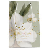 Sage Groene Bloemen Waterverf Dank u Bruiloft Medium Cadeauzakje (Voorkant)