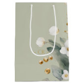 Sage Groene Bloemen Waterverf Dank u Bruiloft Medium Cadeauzakje (Achterkant)