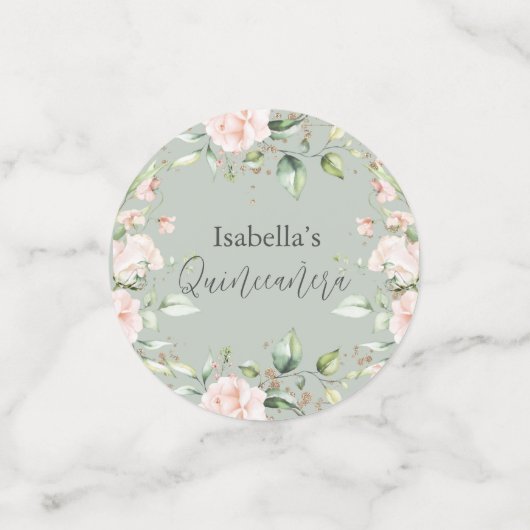 Sage Groene Bloemen Waterverf Glitter Quinceañera Confetti (Kleine voorkant)