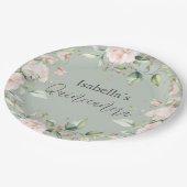 Sage Groene Bloemen Waterverf Quinceañera Papier Papieren Bordje (Gekanteld)