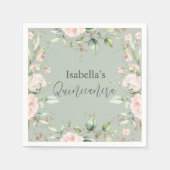 Sage Groene Bloemen Waterverf Quinceañera Papier Servet (Voorkant)