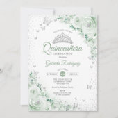 Sage Groene Bloemen Waterverf Rozen Quinceanera Kaart (Voorkant)