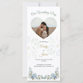 Sage Groene Bloemen Waterverf Trouwprogramma Kaart