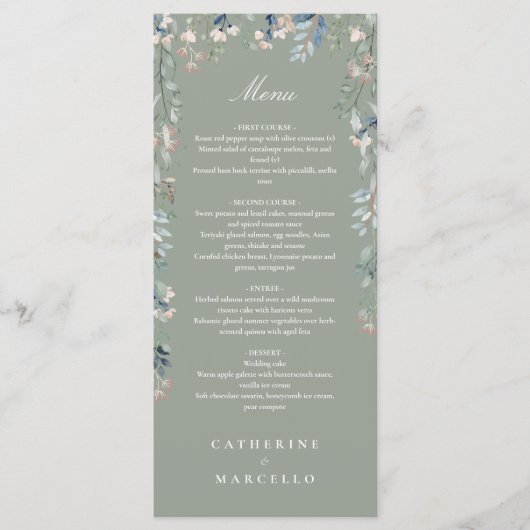 Sage Groene Bloemen Wildbloemen Bruiloft Diner Menu (Voorkant)