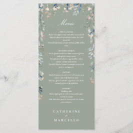 Sage Groene Bloemen Wildbloemen Bruiloft Diner Menu