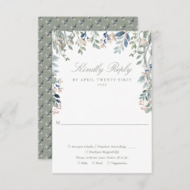 Sage Groene Bloemen Wildbloemen Bruiloft RSVP Kaartje