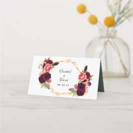 Sage groene bloemenboardbruiloft plaatskaartje