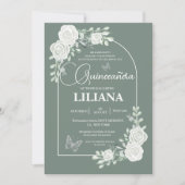Sage Groene Bloemenboog en Vlinders Quinceañera Kaart (Voorkant)