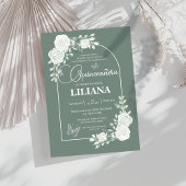Sage Groene Bloemenboog en Vlinders Quinceañera Kaart
