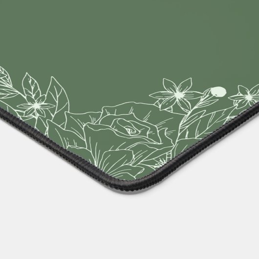 Sage Groene Bloemengrens Aangepaste Naam Desk Mat (Hoek)