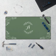 Sage Groene Bloemengrens Aangepaste Naam Desk Mat