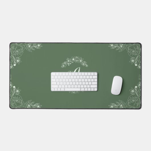 Sage Groene Bloemengrens Aangepaste Naam Desk Mat (Keyboard & Muis)