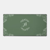 Sage Groene Bloemengrens Aangepaste Naam Desk Mat (Voorkant)