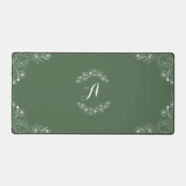 Sage Groene Bloemengrens Aangepaste Naam Desk Mat