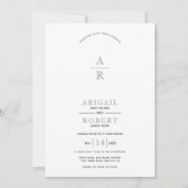 Sage groene  bloemenkam initialen bruiloft kaart (Voorkant)