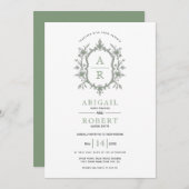 Sage groene  bloemenkam initialen bruiloft kaart (Voorkant / Achterkant)