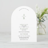 Sage groene bloemenkam monogram bruiloft kaart (Staand voorkant)