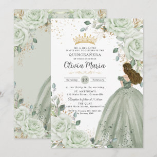 Sage groene bloemenkroon Prinses jurk Quinceañera  Kaart