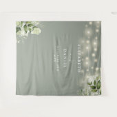 Sage Groene Bloemenlichten Bruiloft Foto Achtergro Wandkleed (Voorkant (horizontaal))