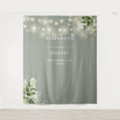 Sage Groene Bloemenlichten Bruiloft Foto Achtergro Wandkleed (Voorkant)