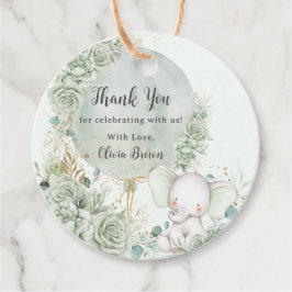 Sage Groene Bloemenolifant Baby shower Neutraal Bedankjes Labels